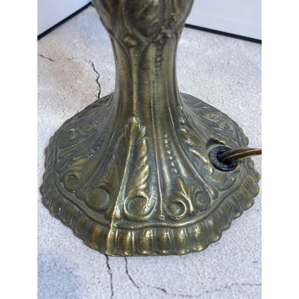 Vintage Desk Lamp Art Nouveau Brass Base Frosted Amber Glass Bell Shade - Picture 5 of 16